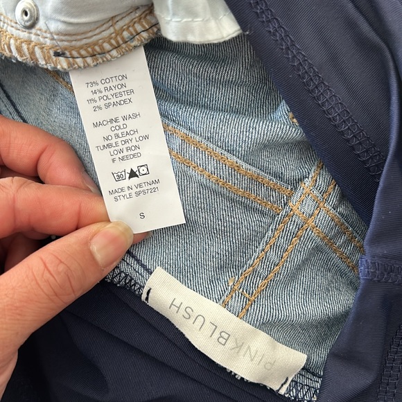 Pinkblush Medium Wash Distressed Raw Hem Full Panel Maternity Shorts - Picture 8 of 9